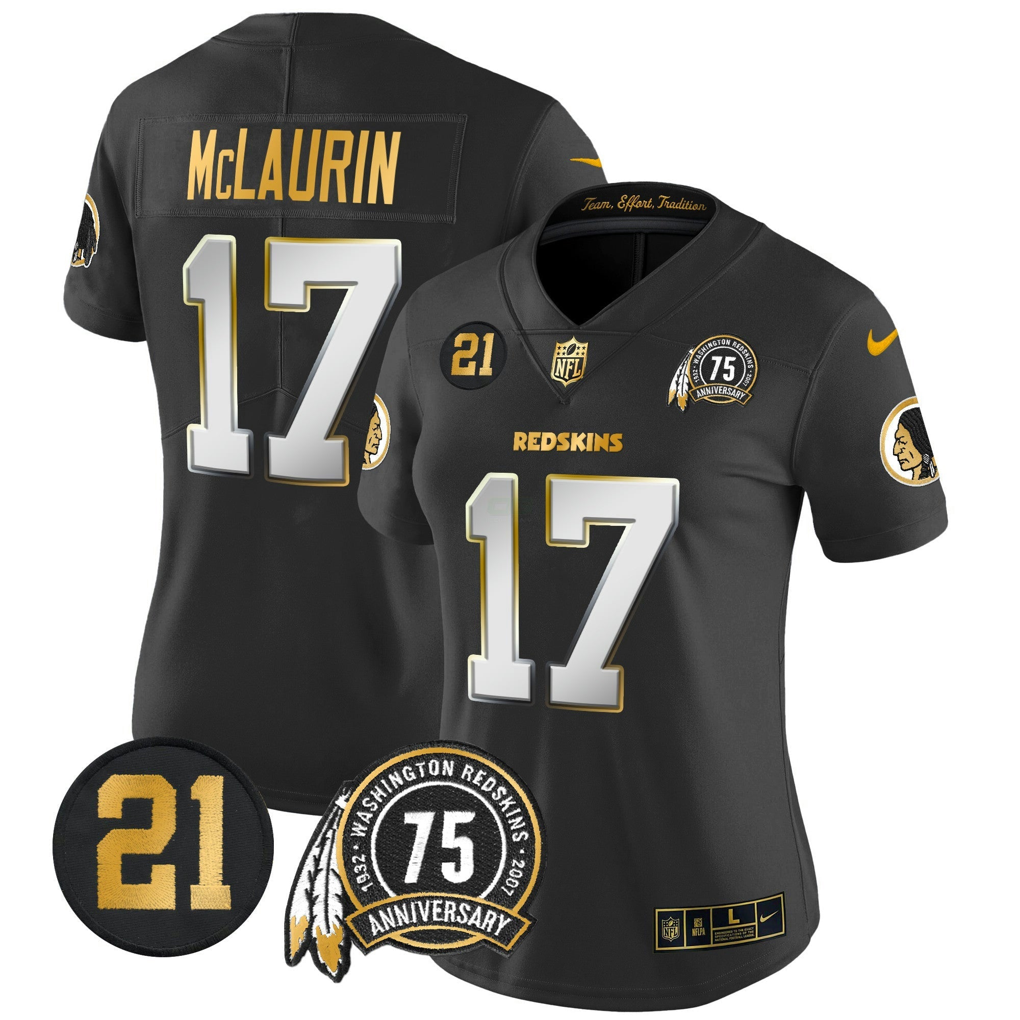 Camisa NFL Women’s Washington Redskins 75th & Sean Taylor Patch Dourada Vapor Limited Jersey