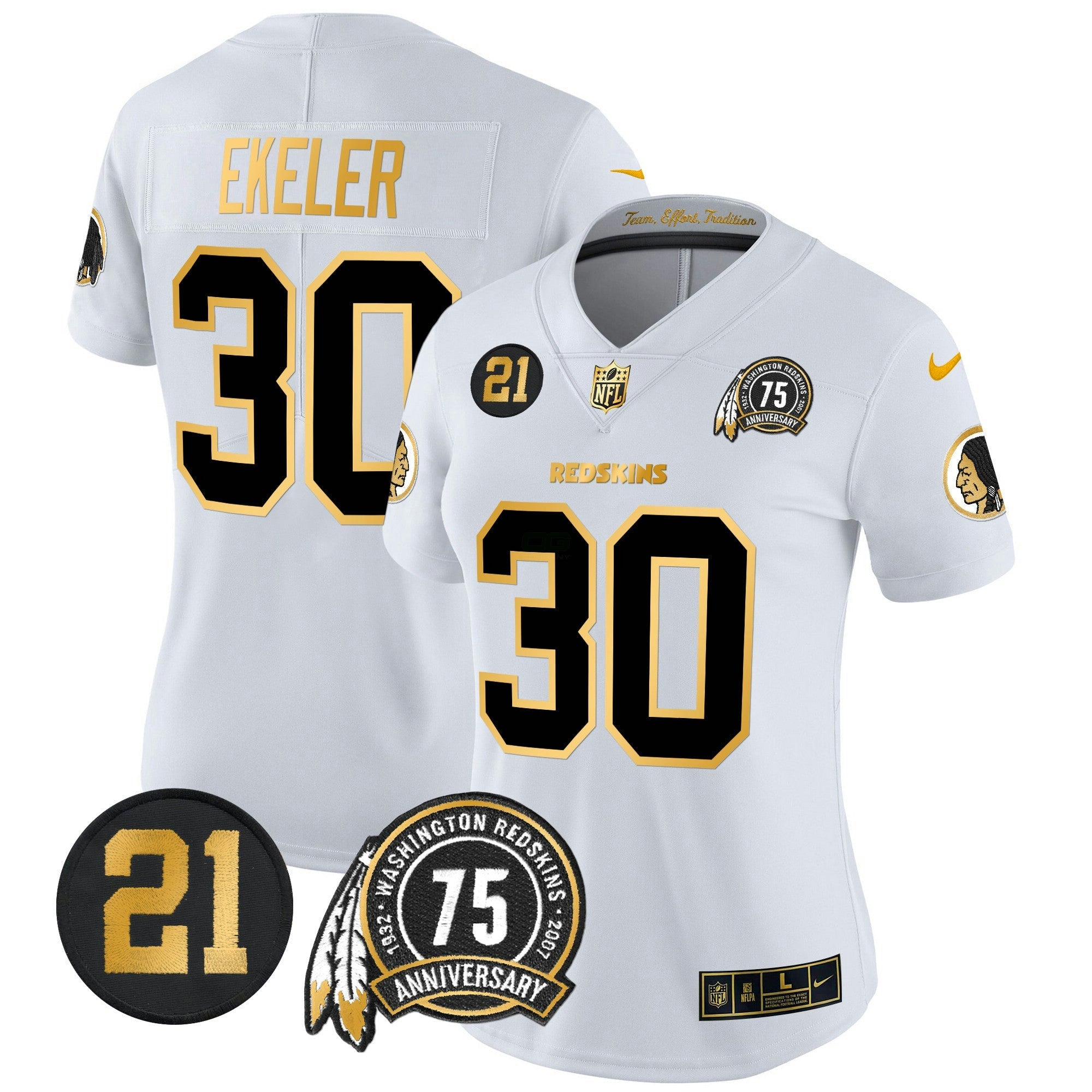 Camisa NFL Women’s Washington Redskins 75th & Sean Taylor Patch Dourada Vapor Limited Jersey