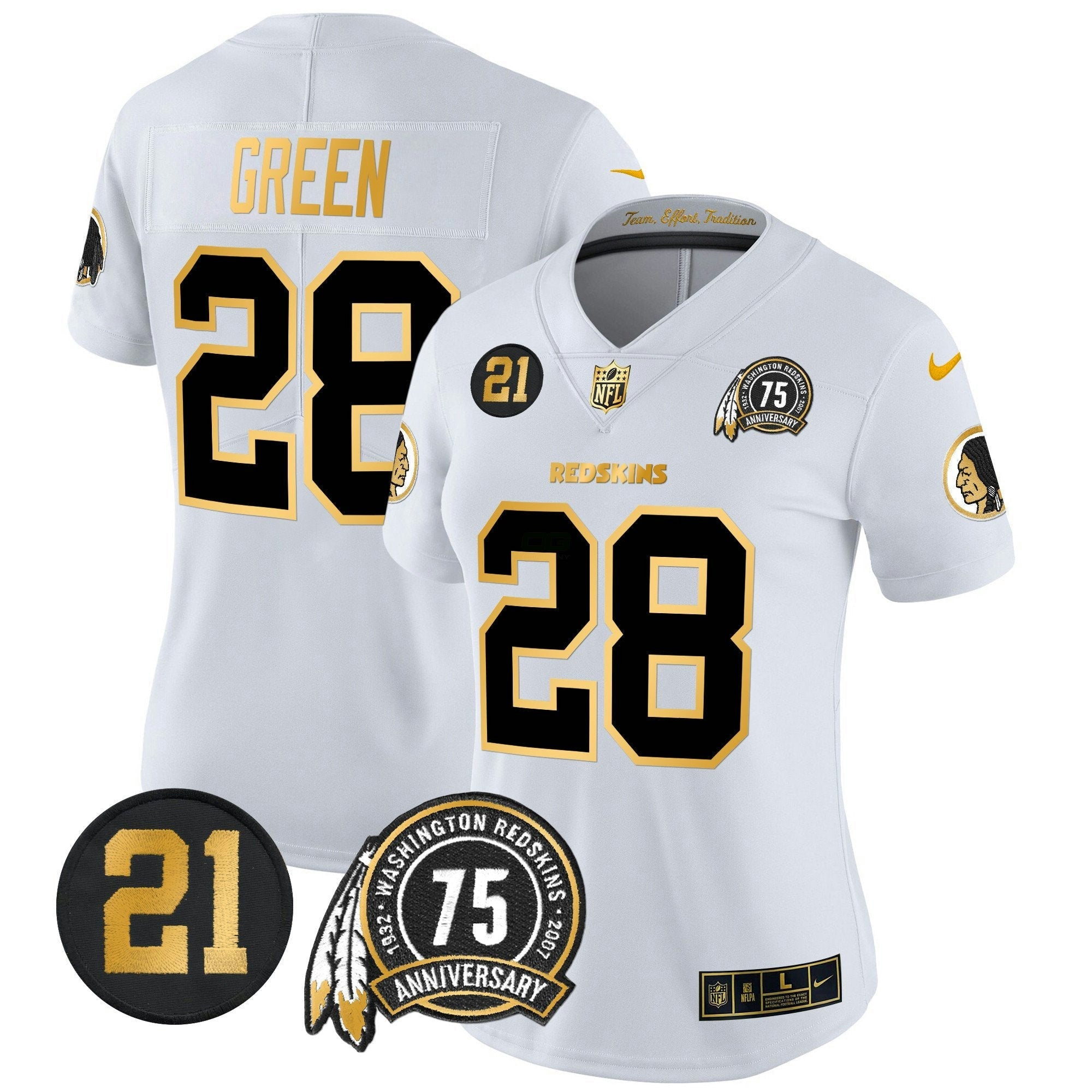 Camisa NFL Women’s Washington Redskins 75th & Sean Taylor Patch Dourada Vapor Limited Jersey