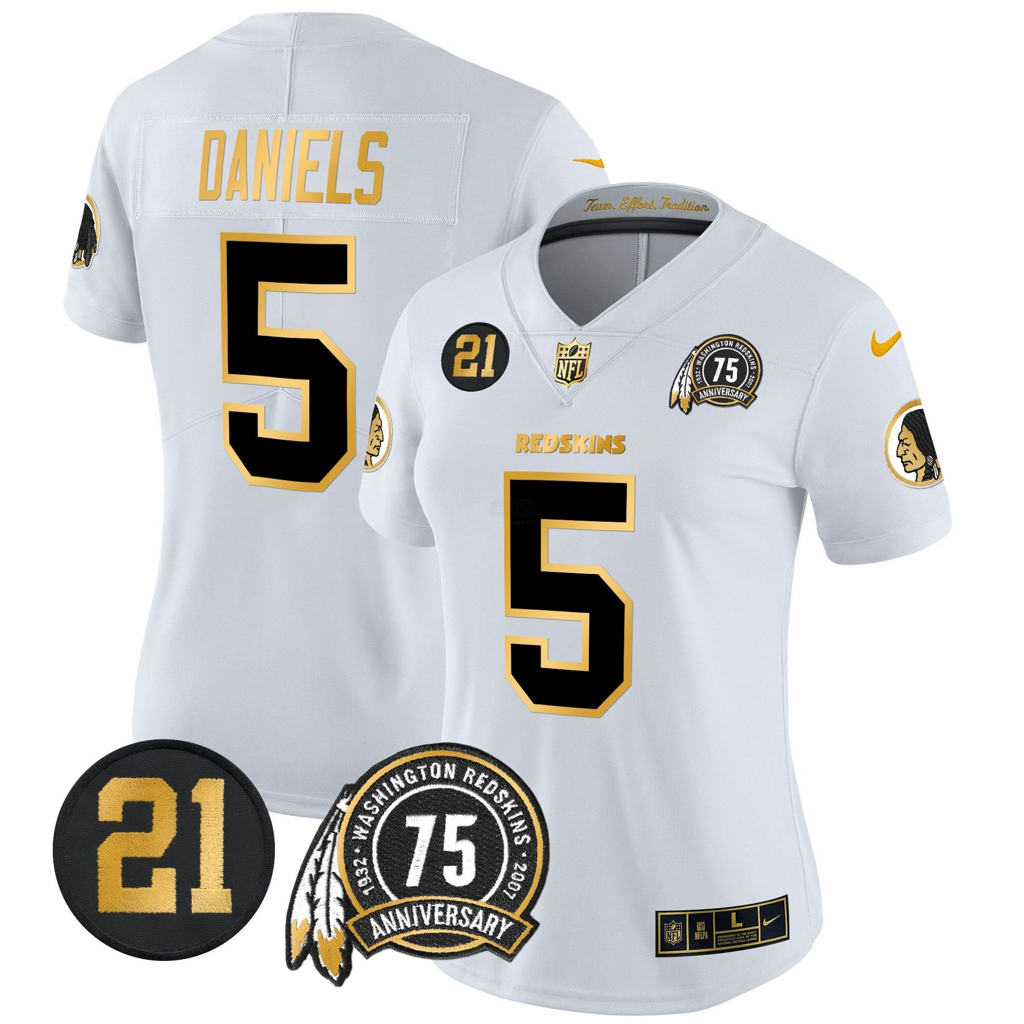 Camisa NFL Women’s Washington Redskins 75th & Sean Taylor Patch Dourada Vapor Limited Jersey