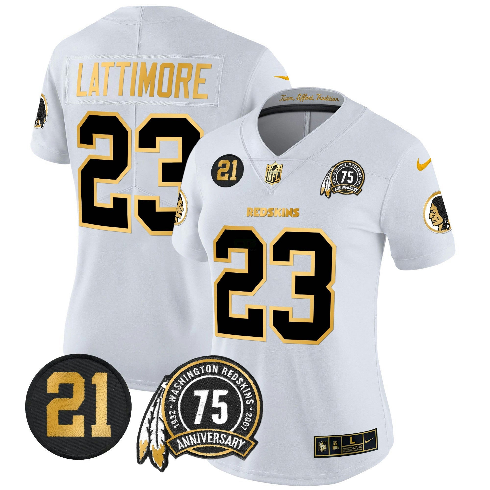 Camisa NFL Women’s Washington Redskins 75th & Sean Taylor Patch Dourada Vapor Limited Jersey