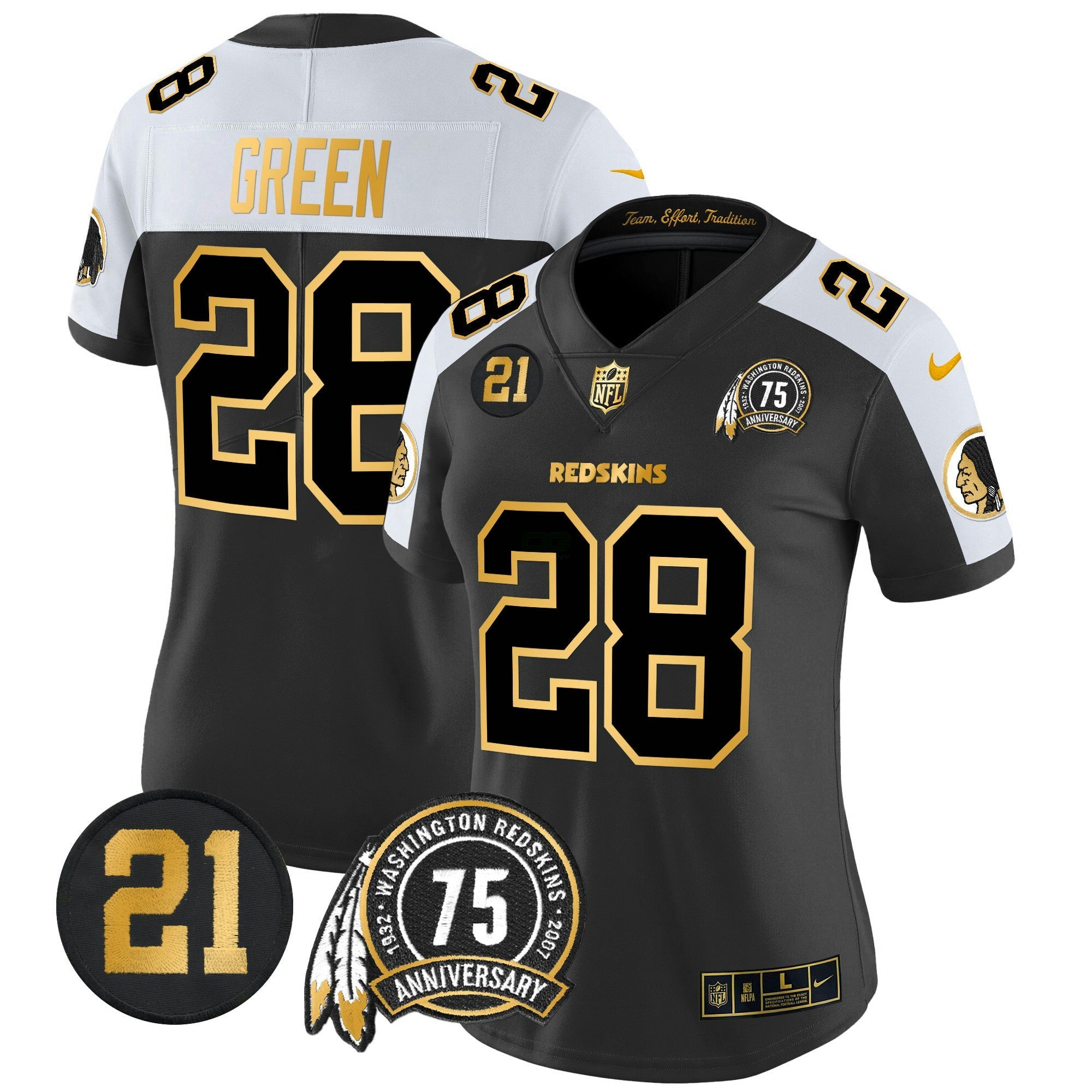 Camisa NFL Women’s Washington Redskins 75th & Sean Taylor Patch Dourada Vapor Limited Jersey