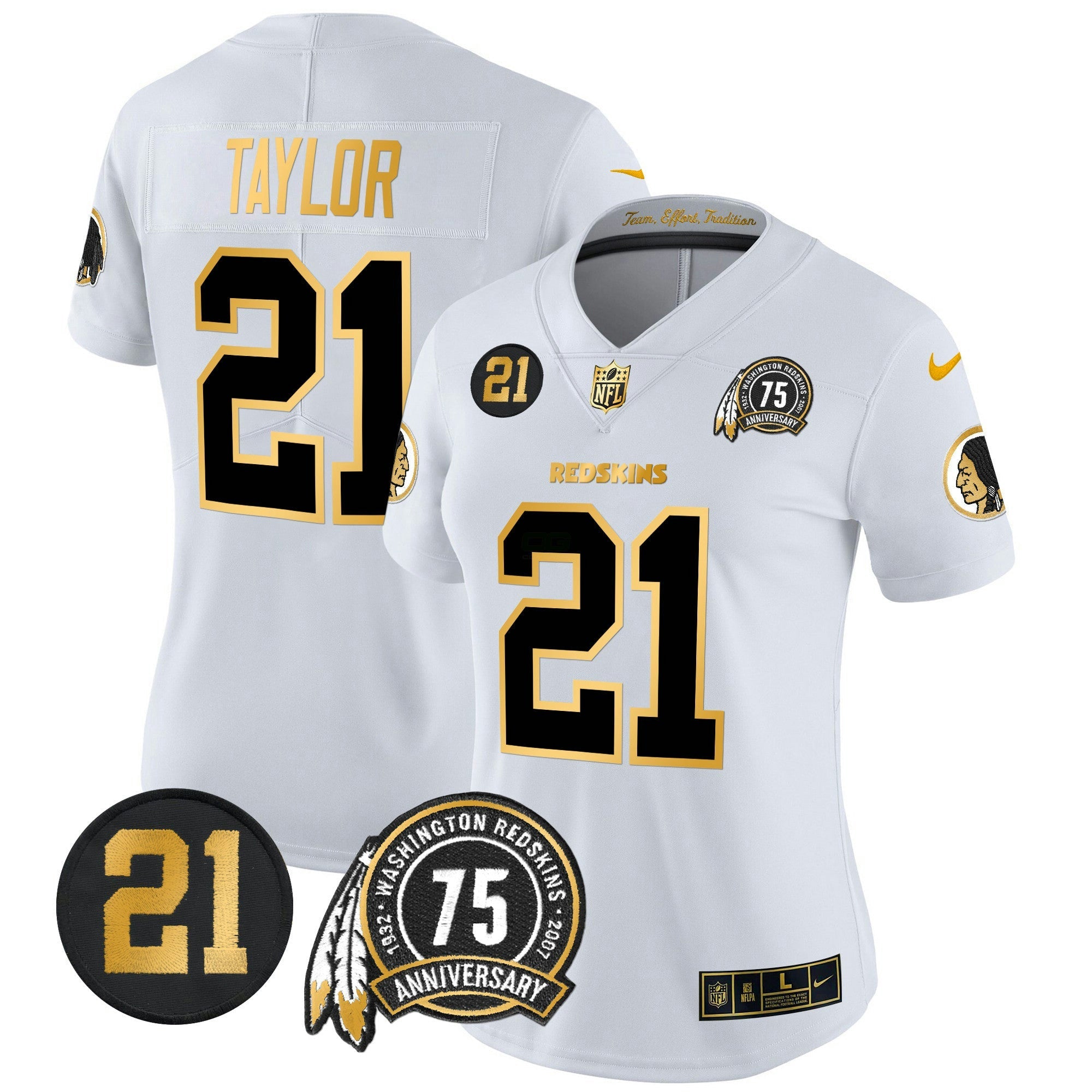 Camisa NFL Women’s Washington Redskins 75th & Sean Taylor Patch Dourada Vapor Limited Jersey