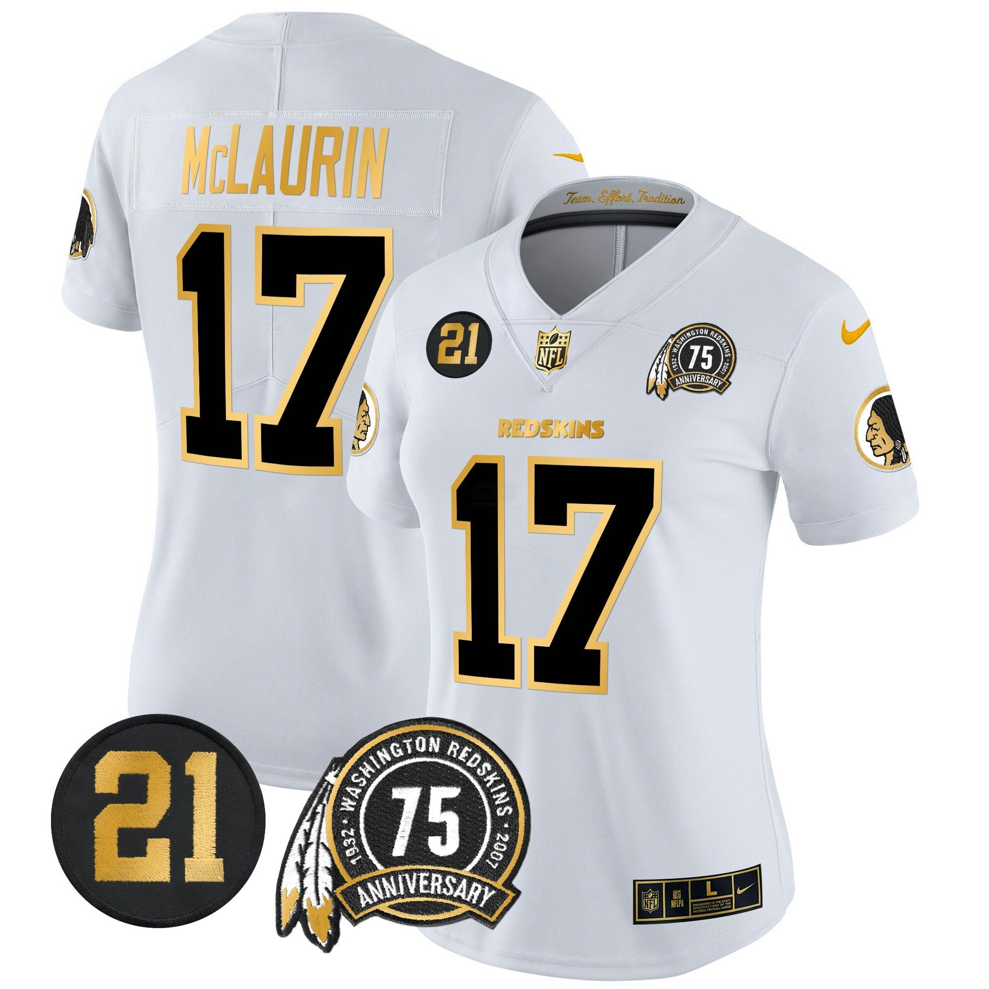 Camisa NFL Women’s Washington Redskins 75th & Sean Taylor Patch Dourada Vapor Limited Jersey