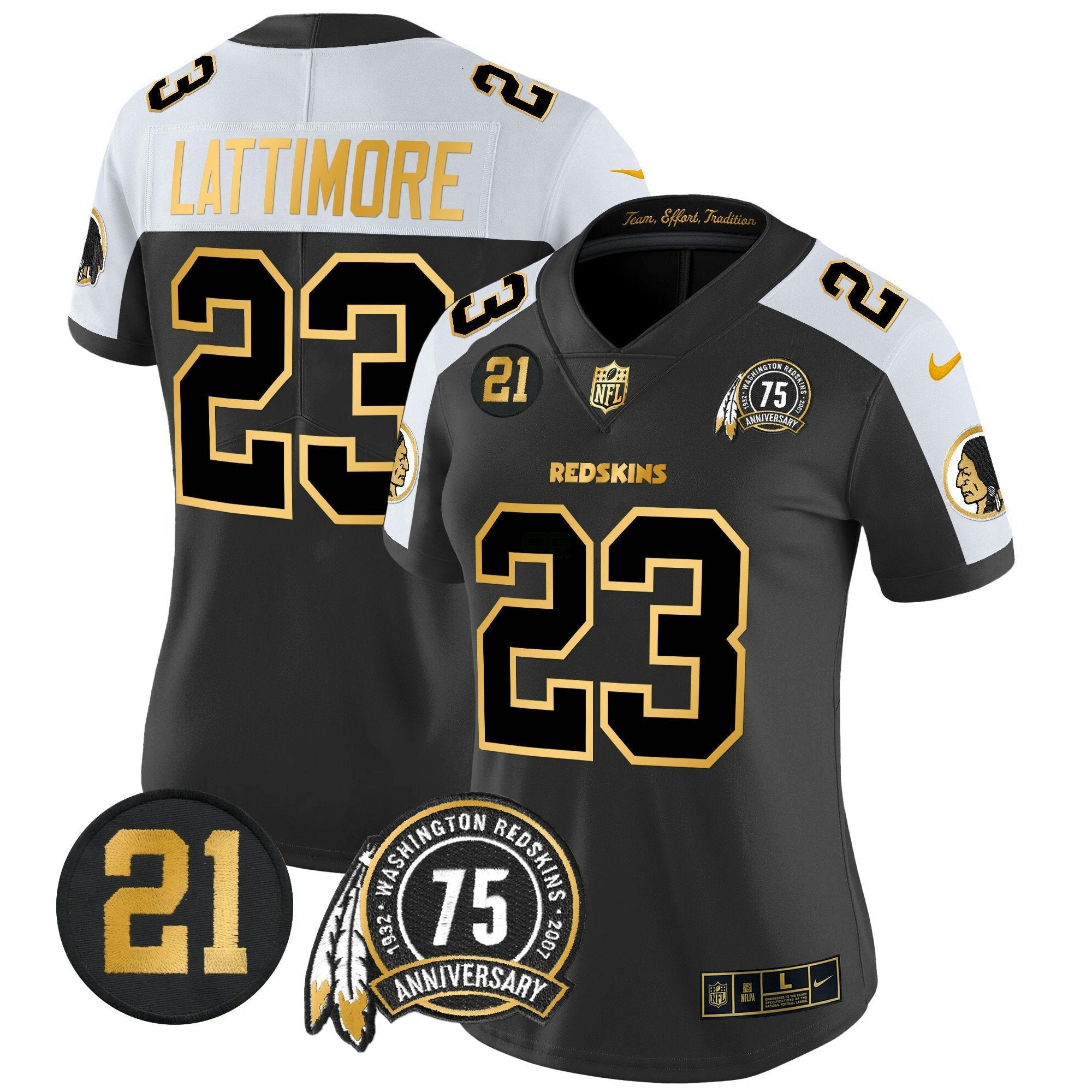 Camisa NFL Women’s Washington Redskins 75th & Sean Taylor Patch Dourada Vapor Limited Jersey