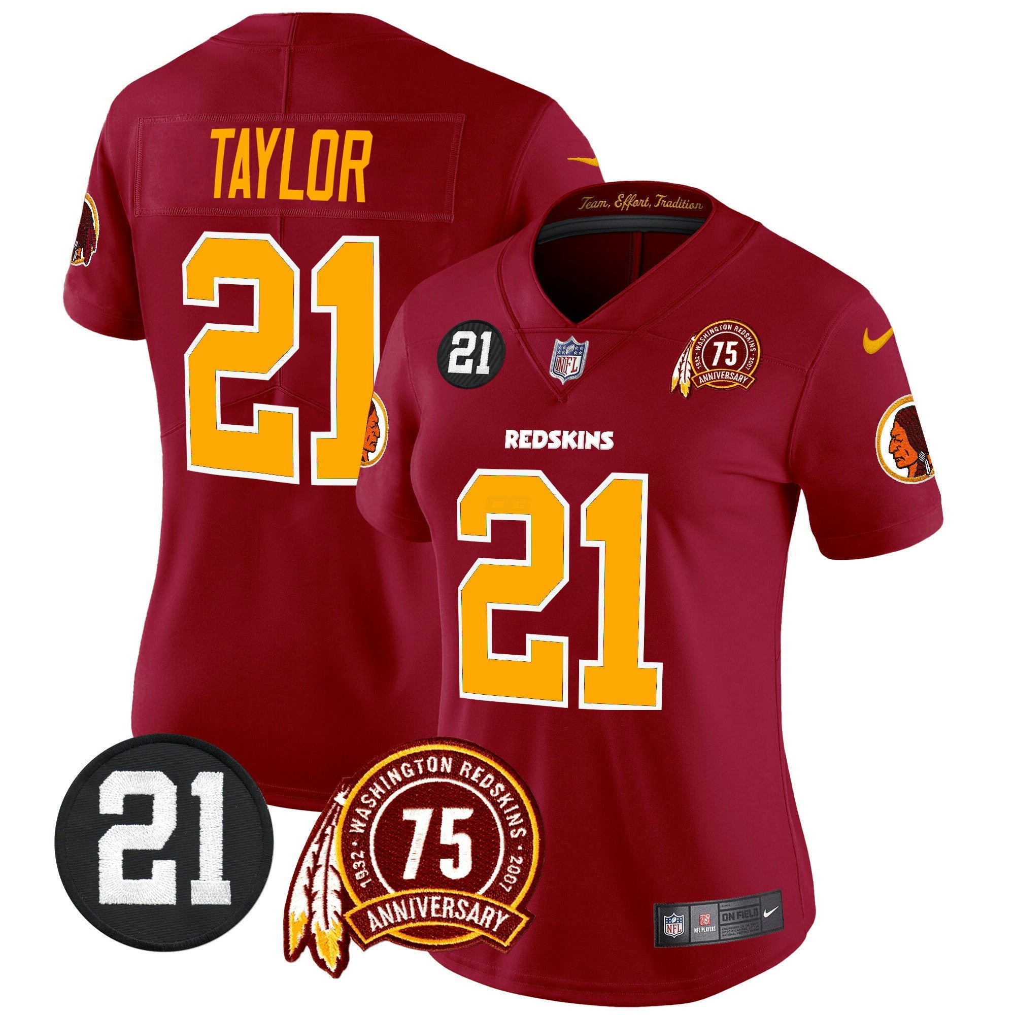 Camisa NFL Women’s Washington Redskins 75th & Sean Taylor Patch Vapor Limited Jersey