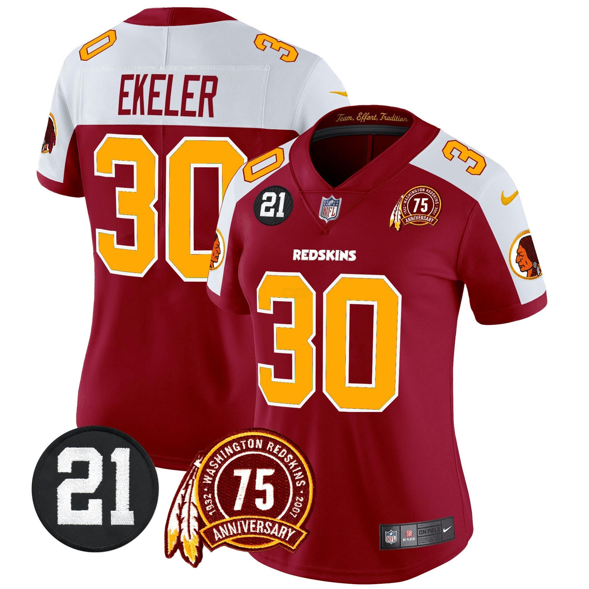 Camisa NFL Women’s Washington Redskins 75th & Sean Taylor Patch Vapor Limited Jersey