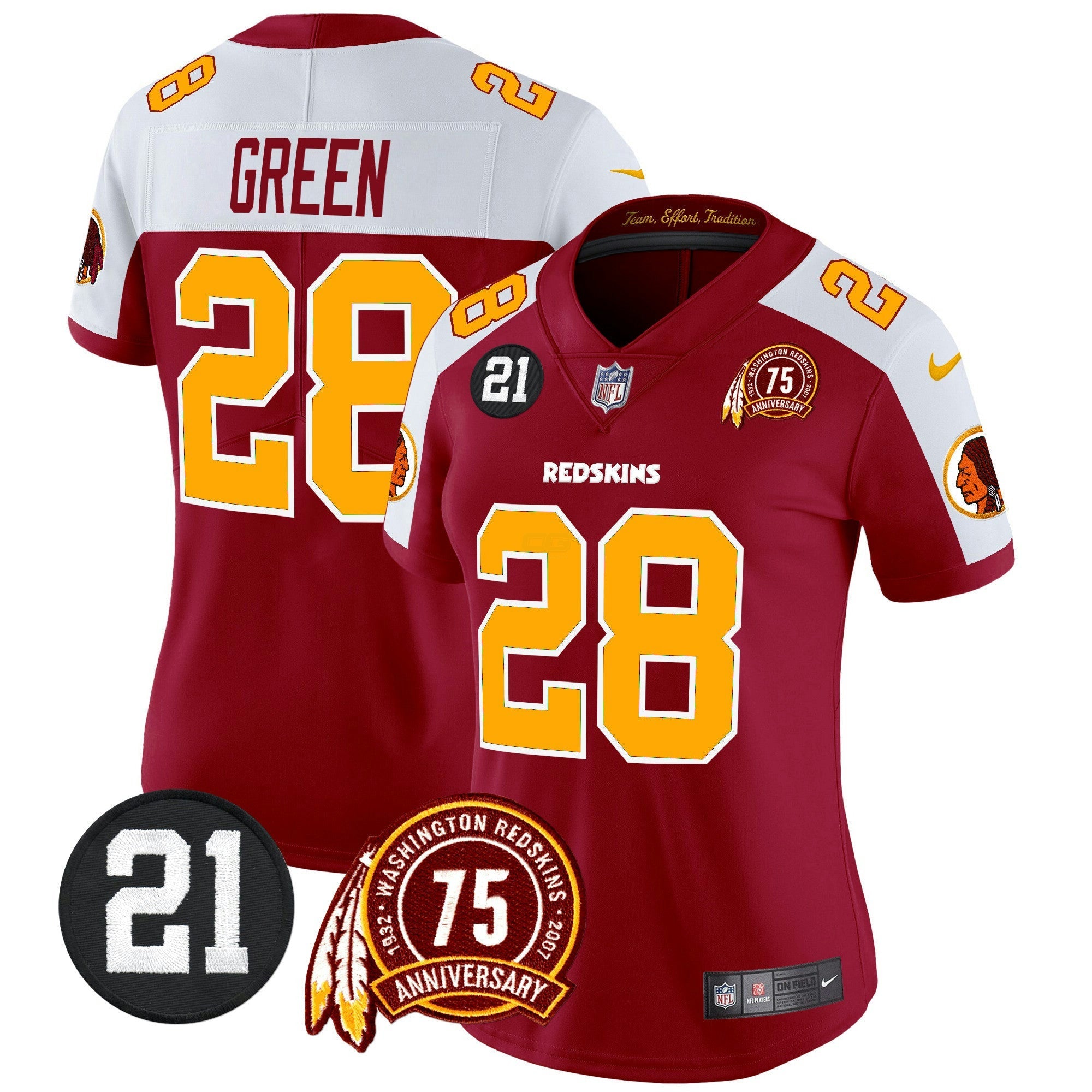 Camisa NFL Women’s Washington Redskins 75th & Sean Taylor Patch Vapor Limited Jersey