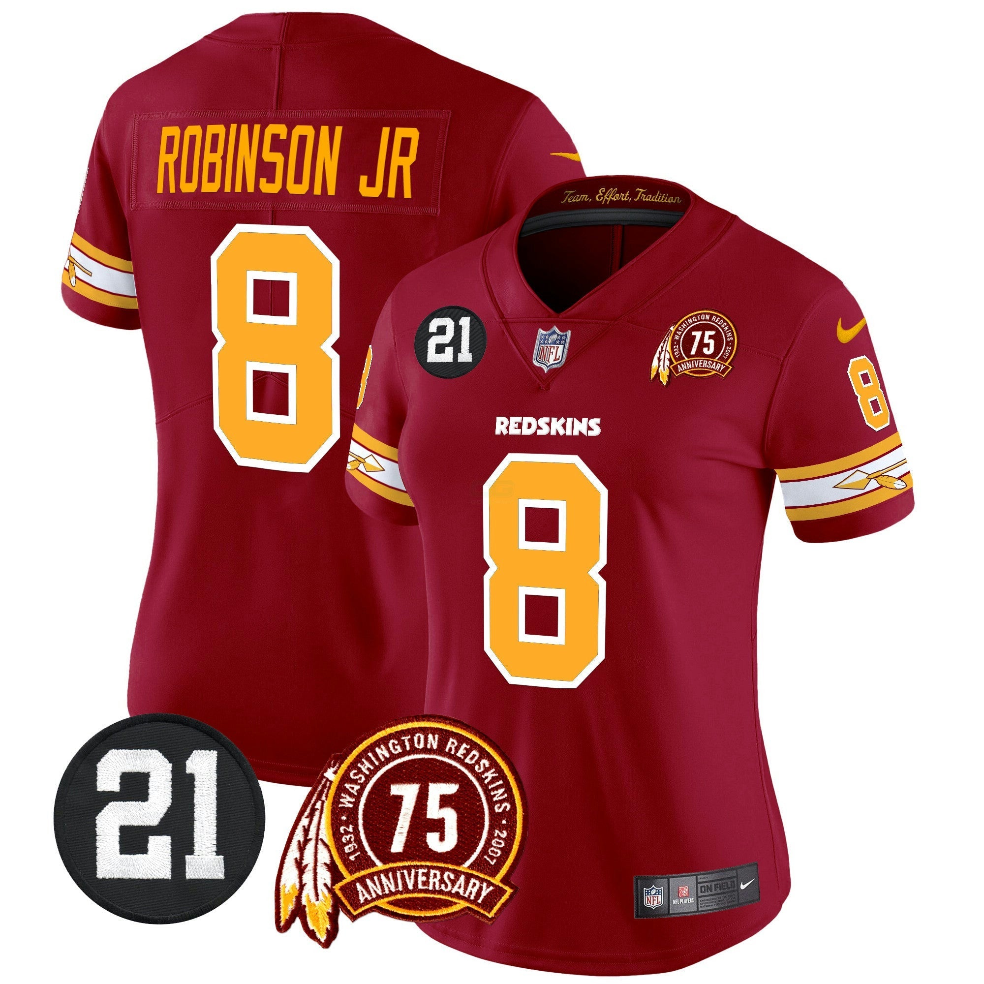Camisa NFL Women’s Washington Redskins 75th & Sean Taylor Patch Vapor Limited Jersey V2