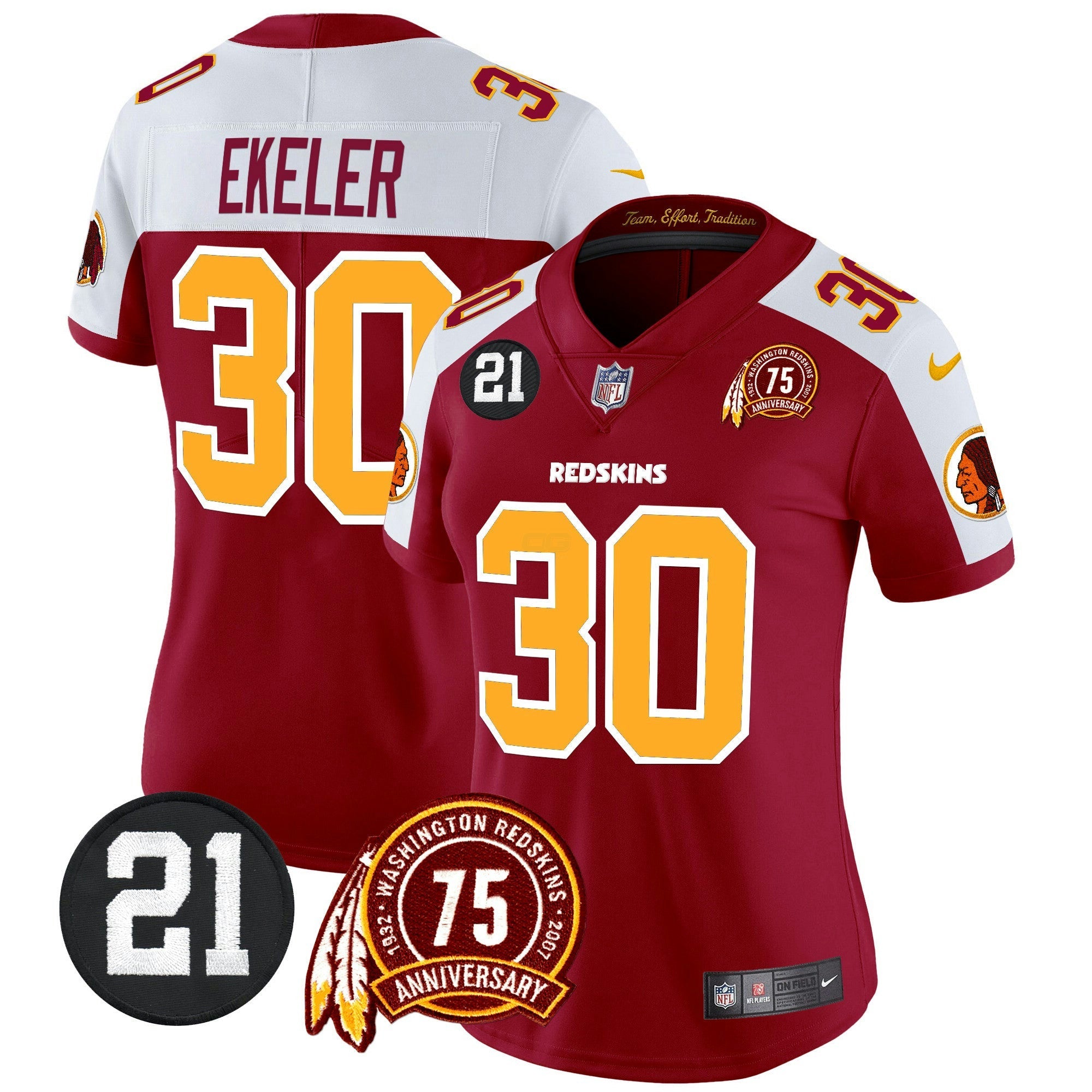 Camisa NFL Women’s Washington Redskins 75th & Sean Taylor Patch Vapor Limited Jersey V2
