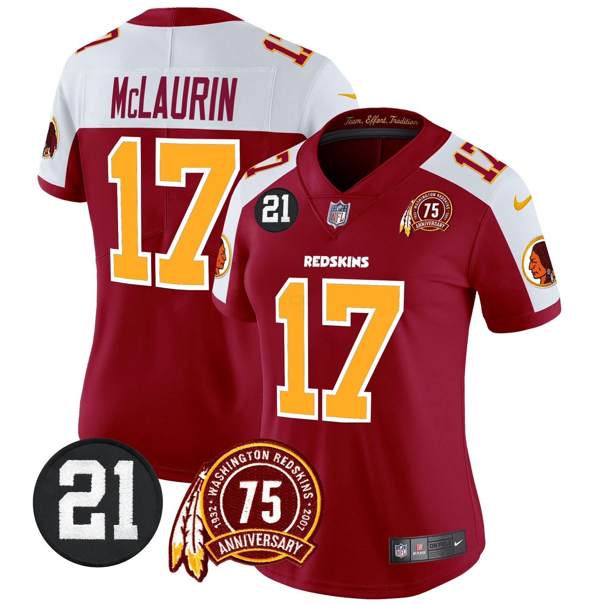 Camisa NFL Women’s Washington Redskins 75th & Sean Taylor Patch Vapor Limited Jersey V2