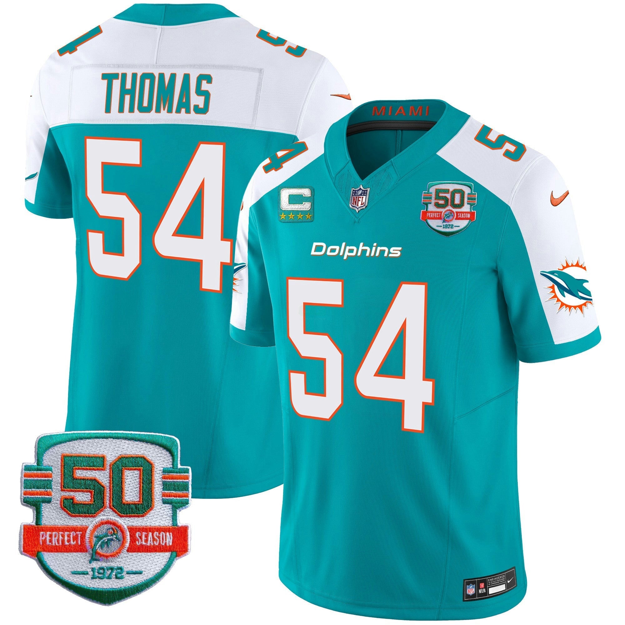 Camisa NFL Youth’s 50th 1972 Perfect Season Patch Vapor Jersey