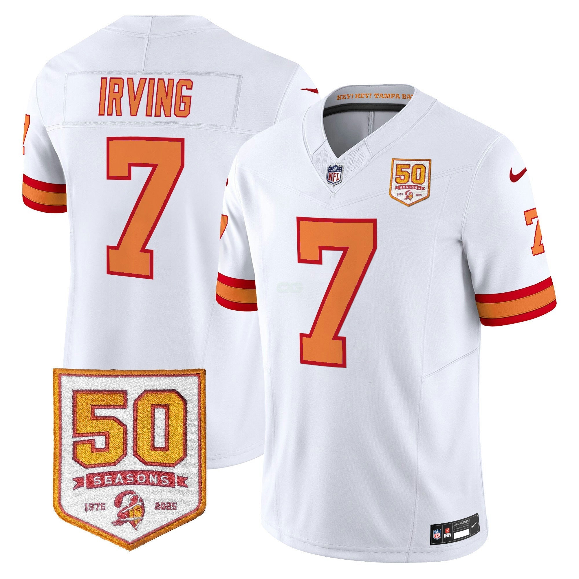 Camisa NFL Youth’s Bucky Irving Tampa Bay Throwback 50th Season Patch Vapor Limited Jersey - Branca