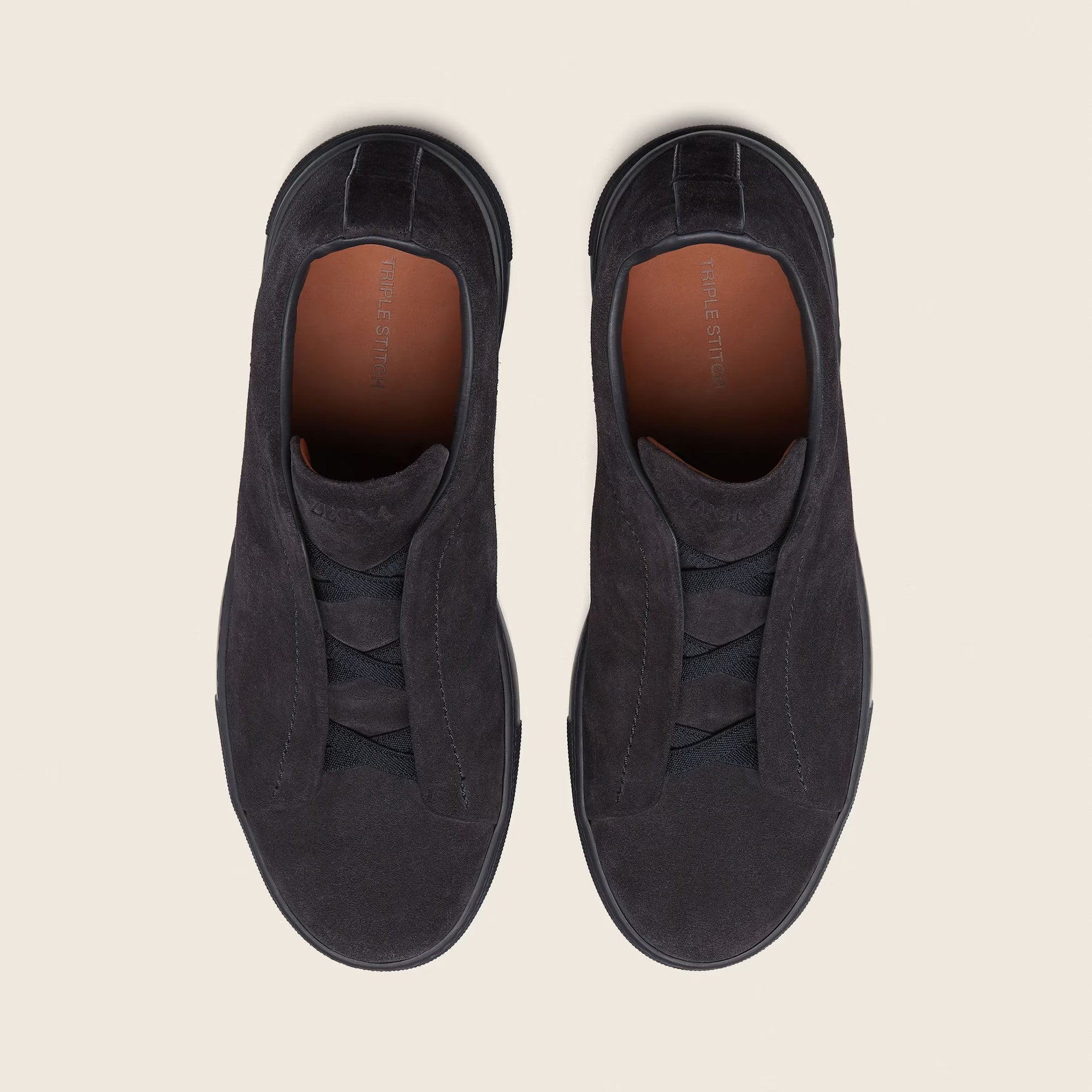 zegna suede triple stitch navy blue