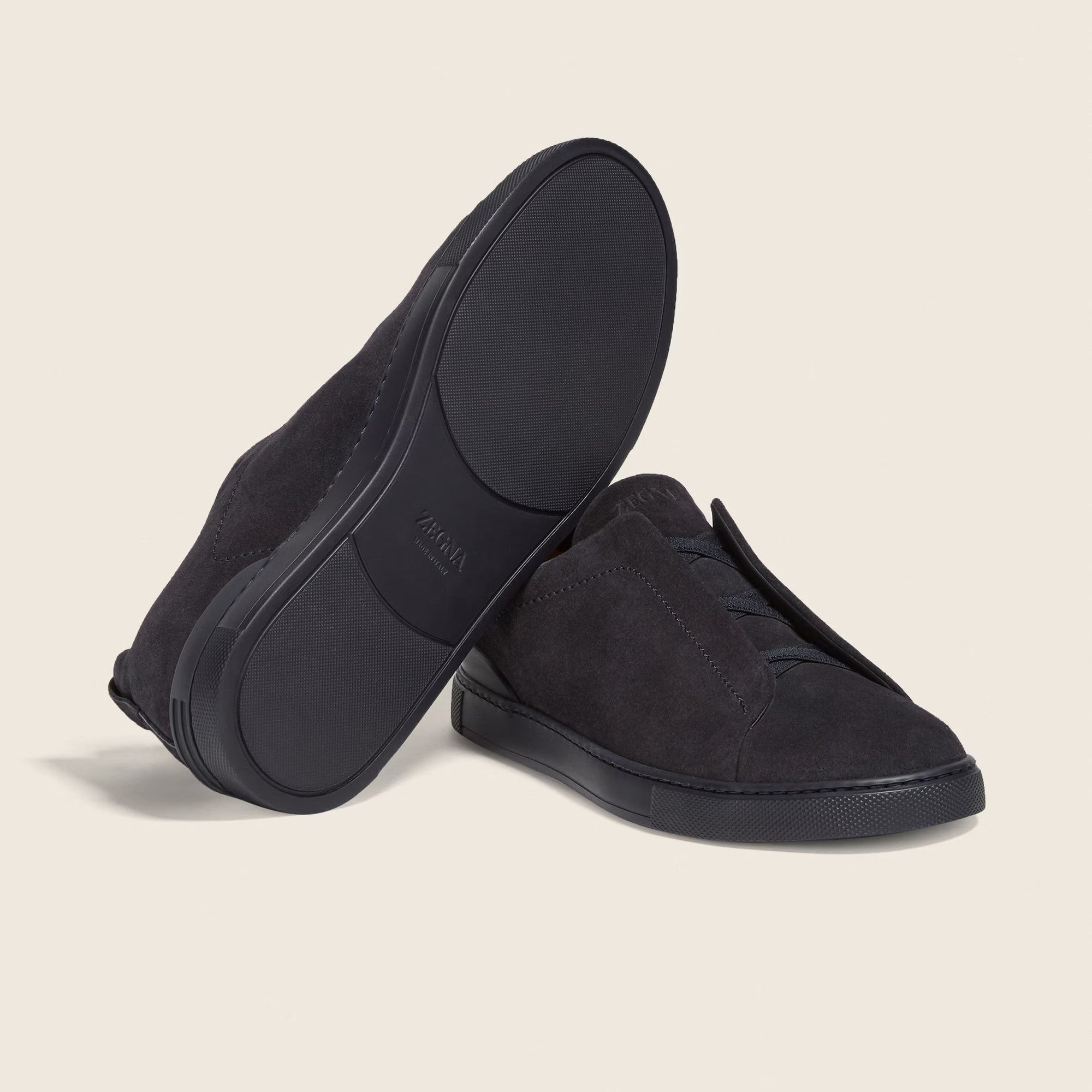 zegna suede triple stitch navy blue