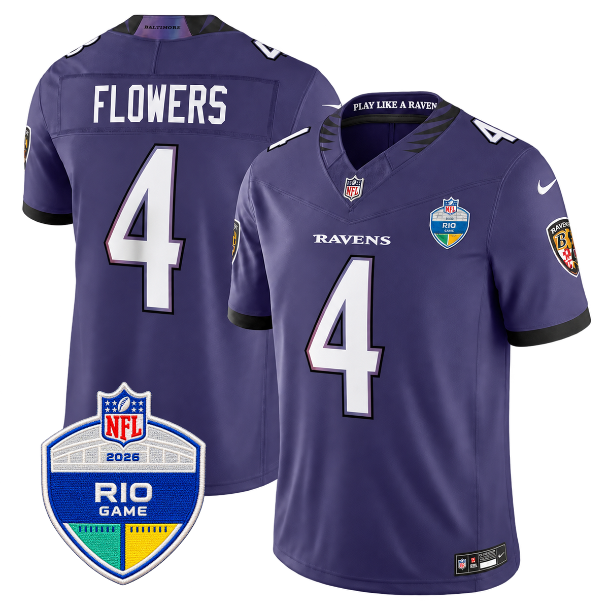 Camisa NFL Baltimore Ravens Rio Game Patch Vapor F.U.S.E. Limited 26/27 Jersey Roxa