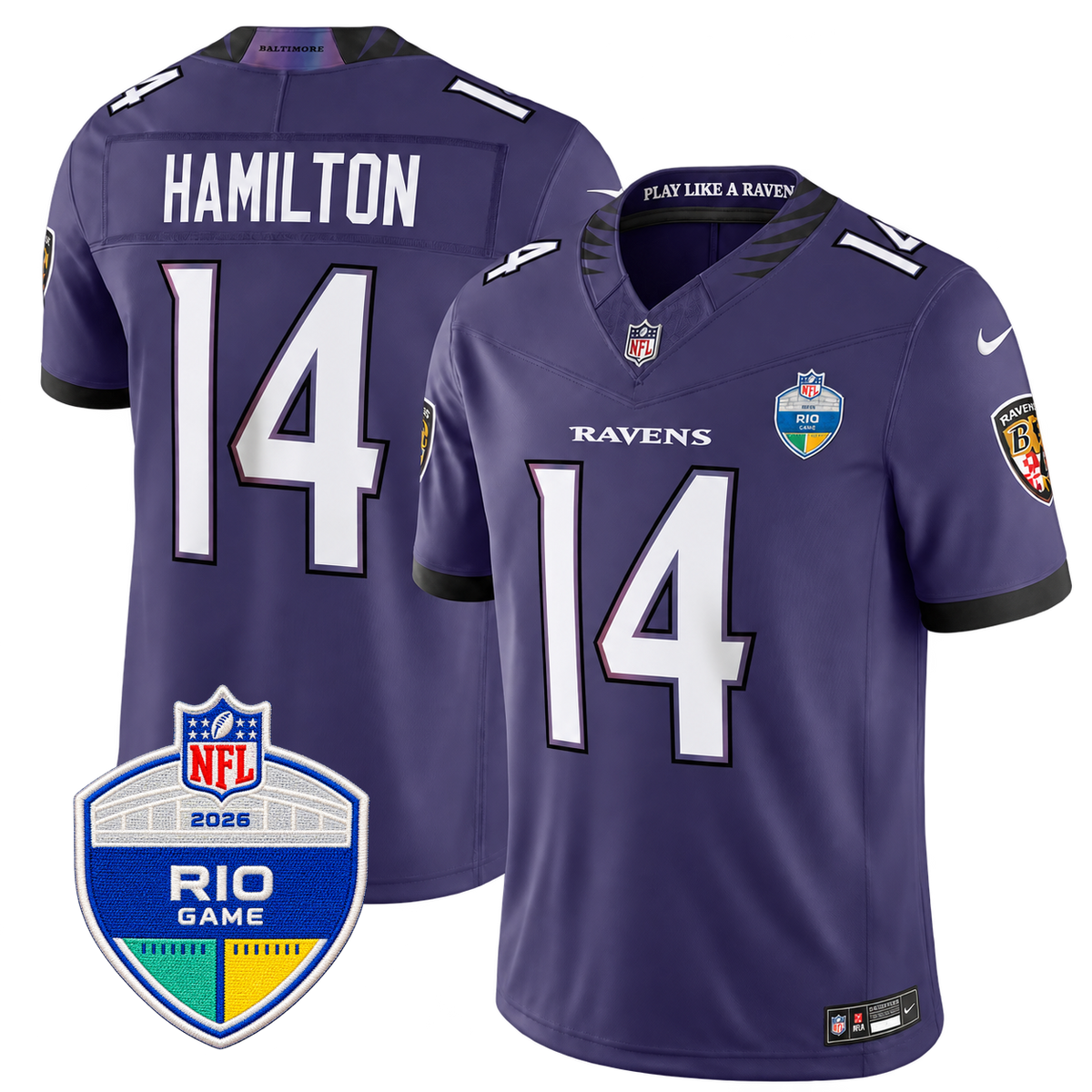 Camisa NFL Baltimore Ravens Rio Game Patch Vapor F.U.S.E. Limited 26/27 Jersey Roxa