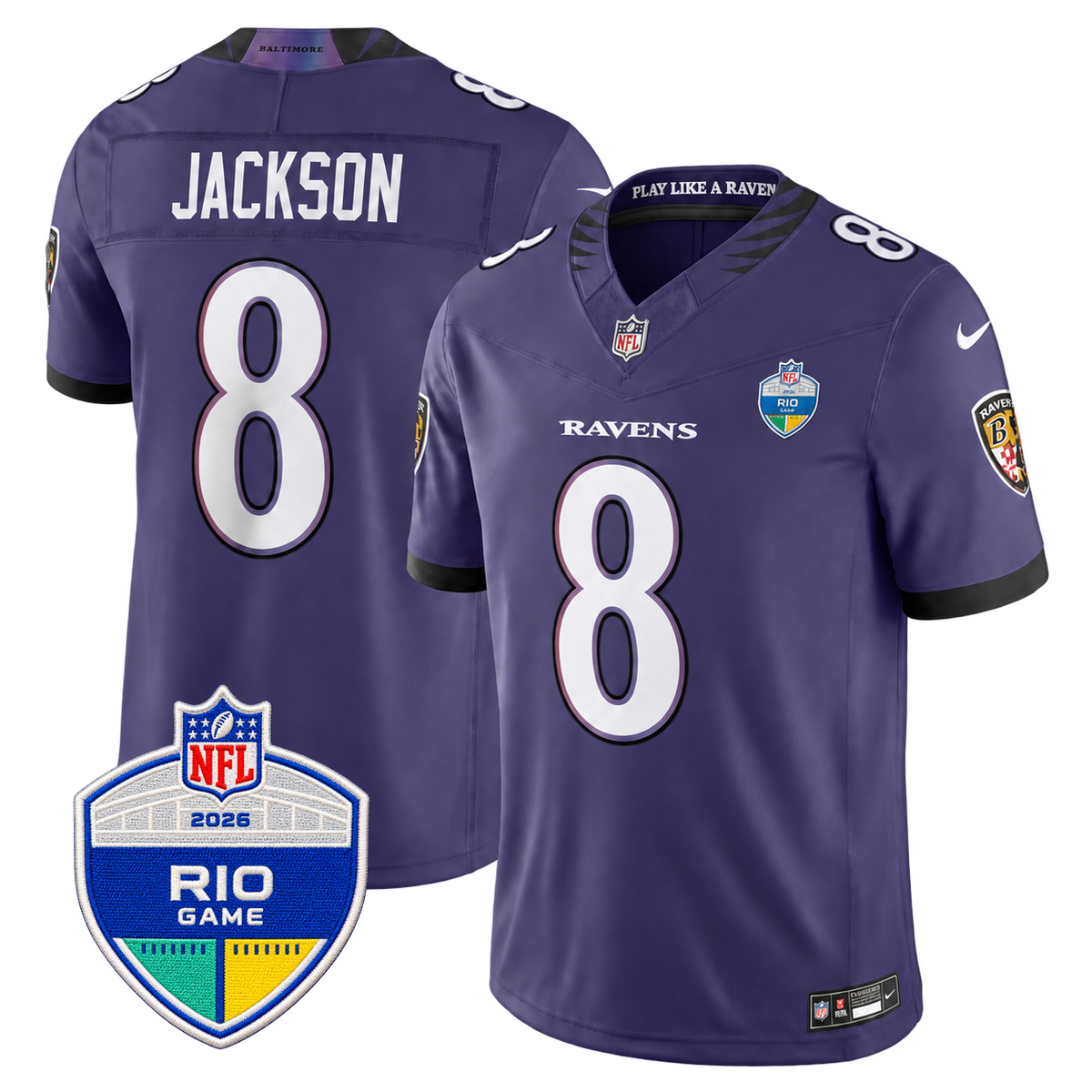 Camisa NFL Baltimore Ravens Rio Game Patch Vapor F.U.S.E. Limited 26/27 Jersey Roxa